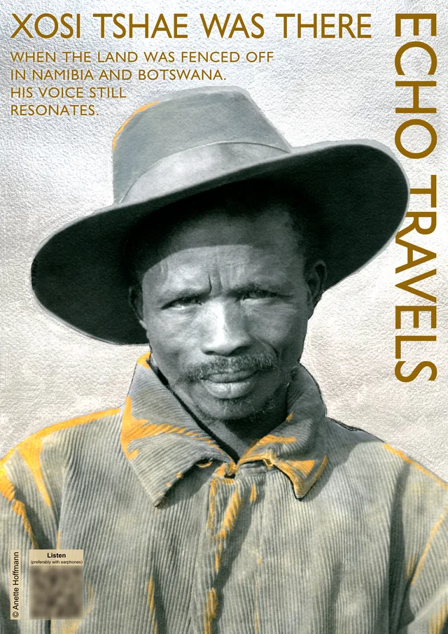 Echo Travels poster featuring Xosi Tshae wearing a wide-brimmed hat.
